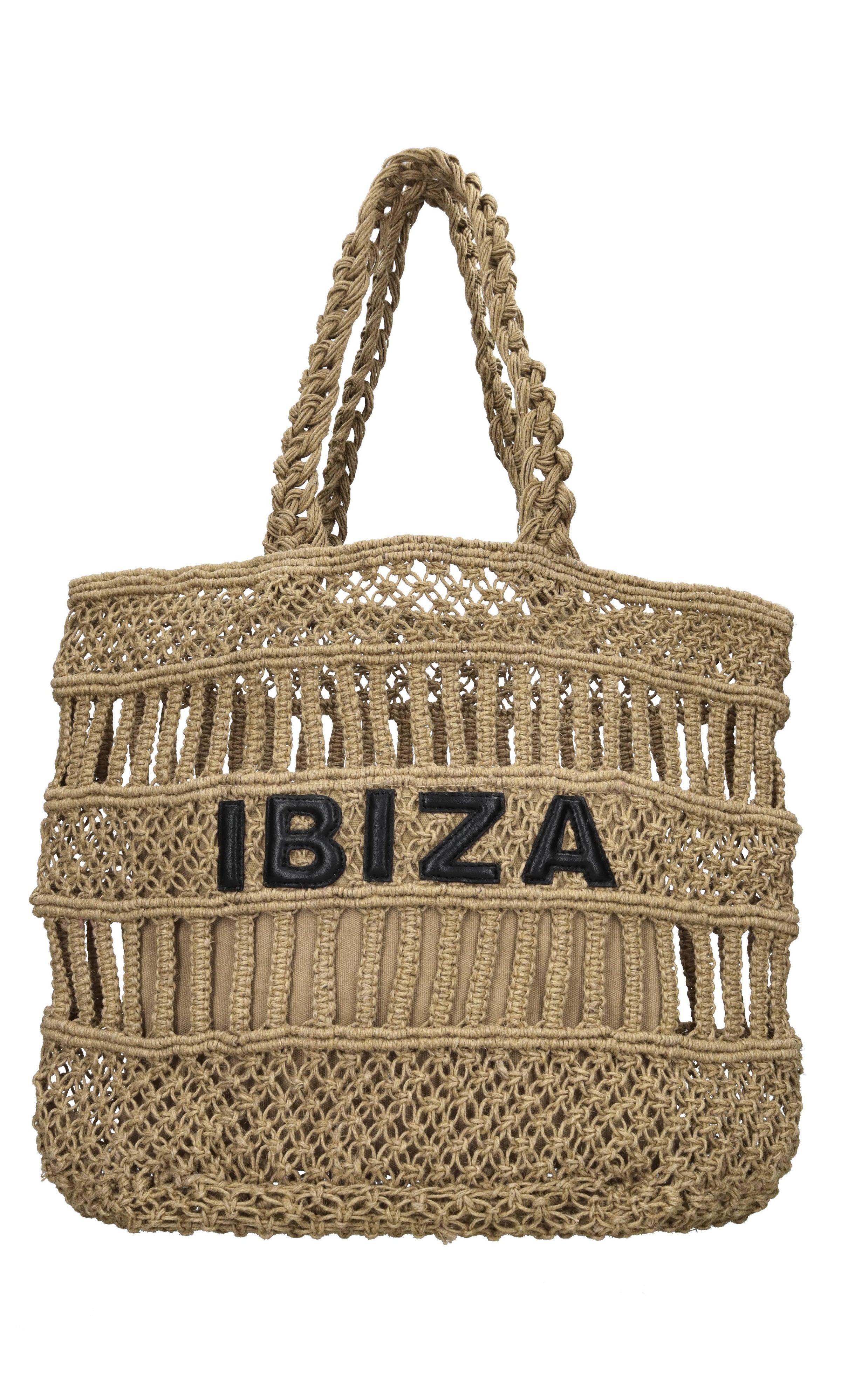 Borsa Ibiza in juta e pelle 