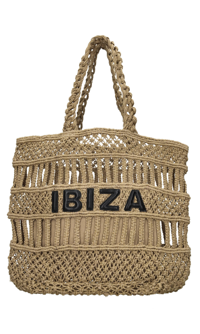 Borsa Ibiza in juta e pelle 