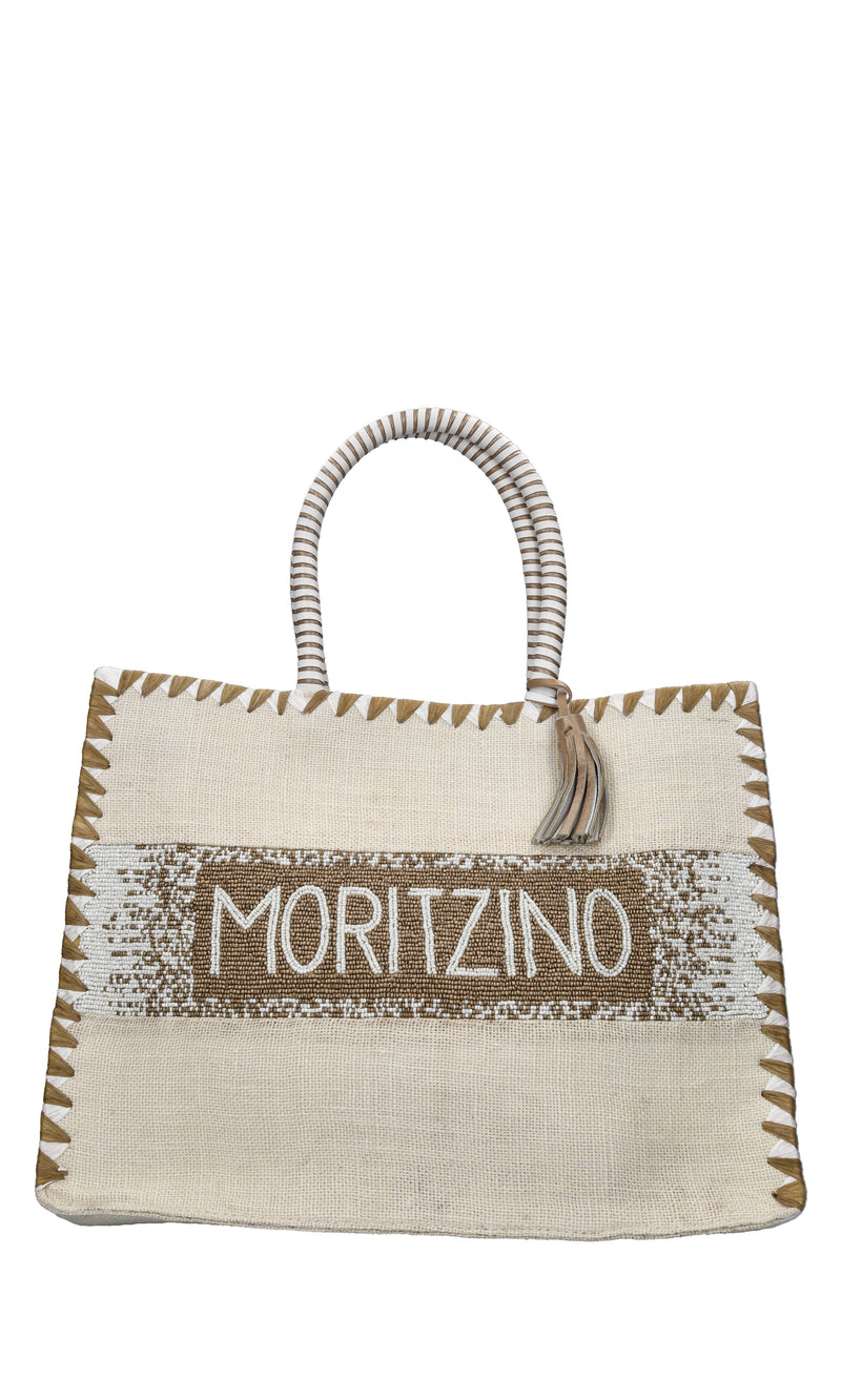 Borsa Moritzino in juta ,perline e pelle 