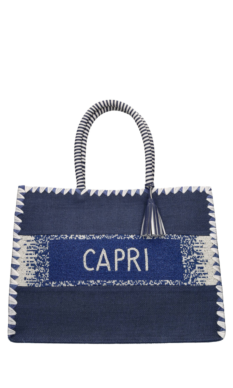Borsa Capri in juta ,perline e pelle 
