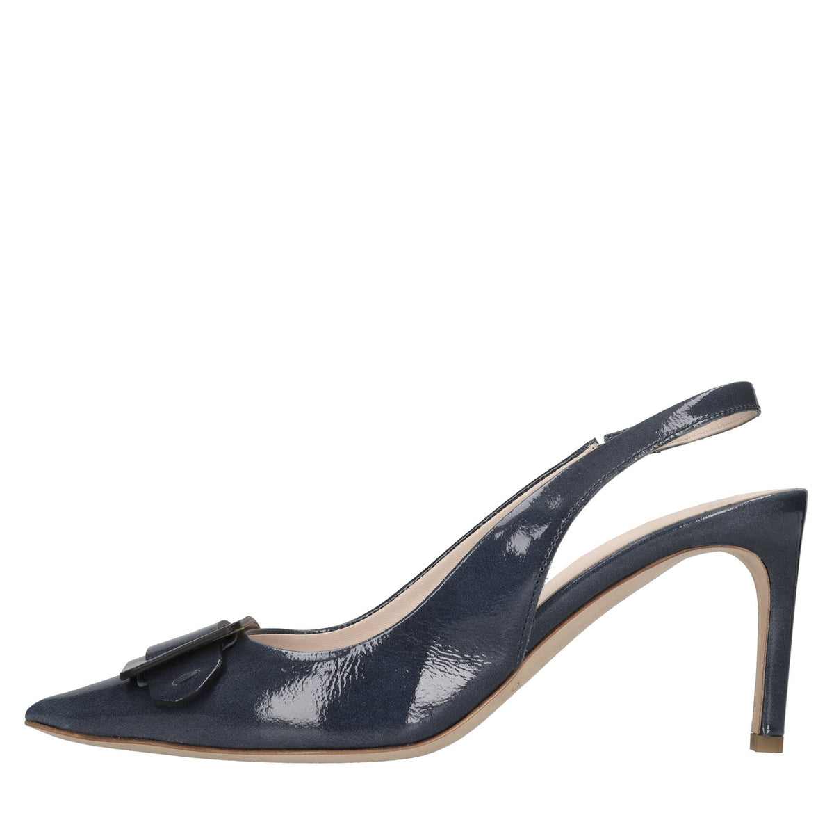 Décolleté slingback in pelle lucida 