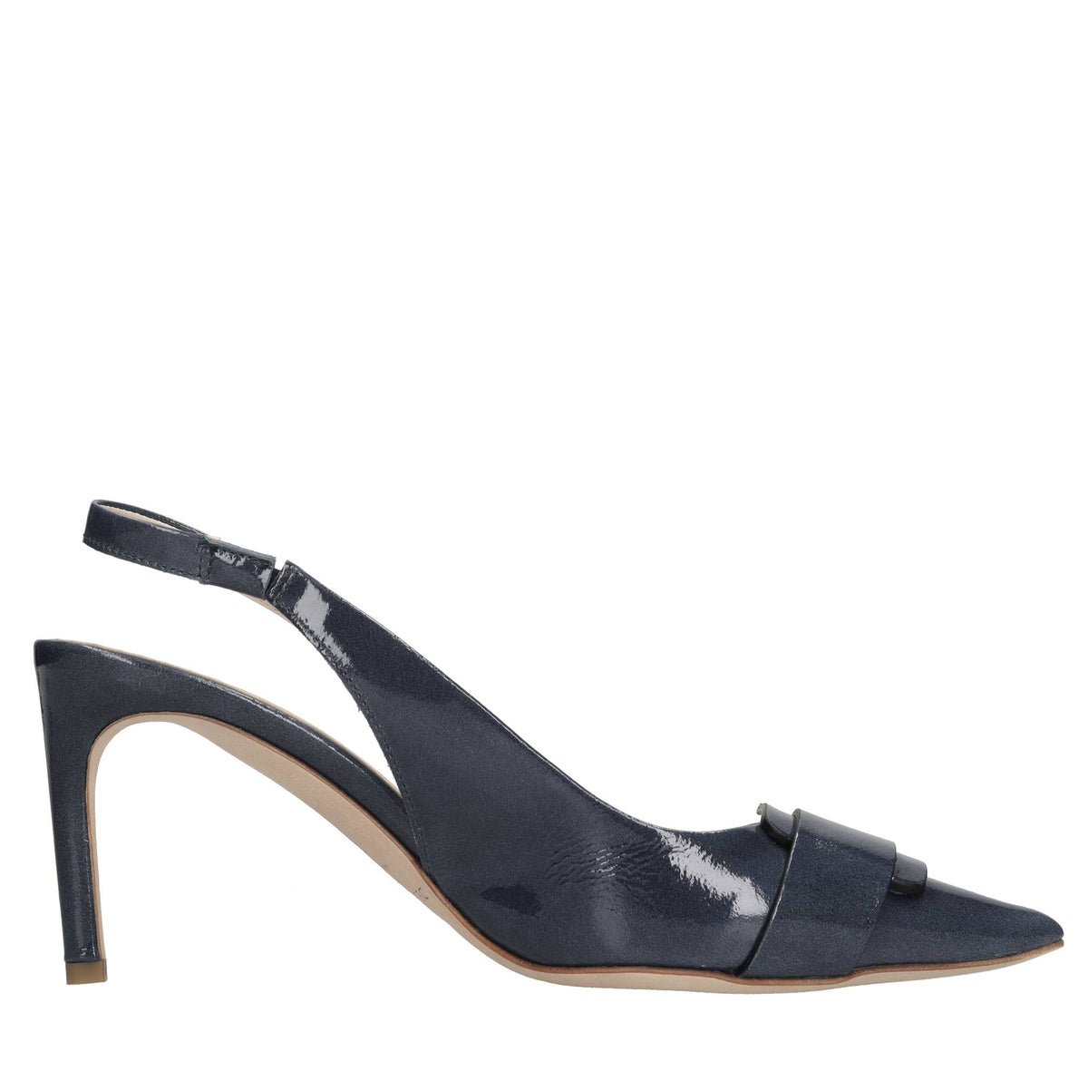 Décolleté slingback in pelle lucida 