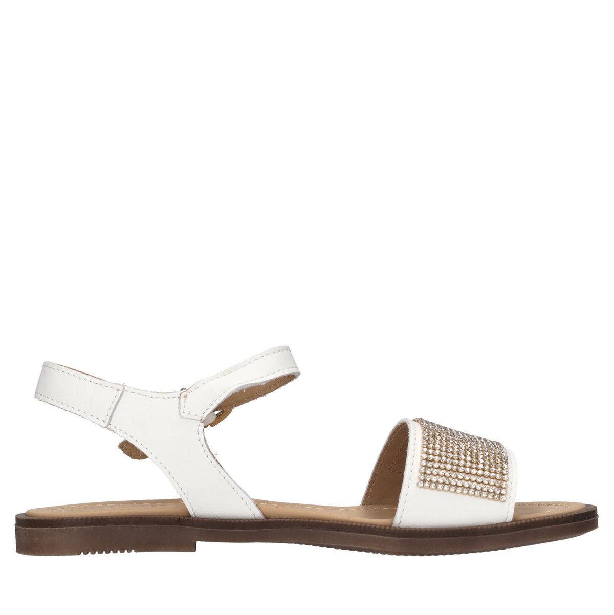 Sandali flat in pelle e strass 