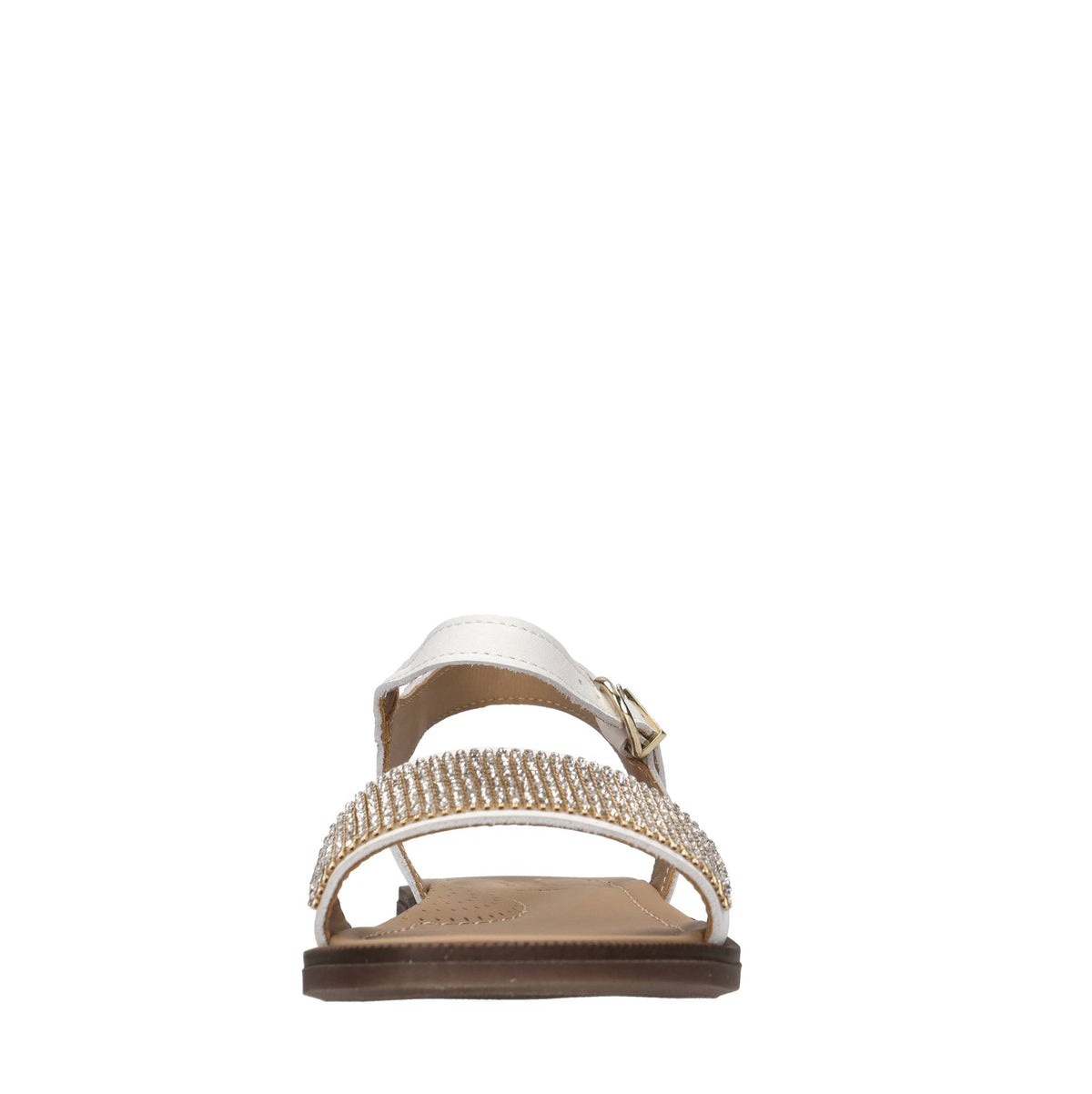 Sandali flat in pelle e strass 