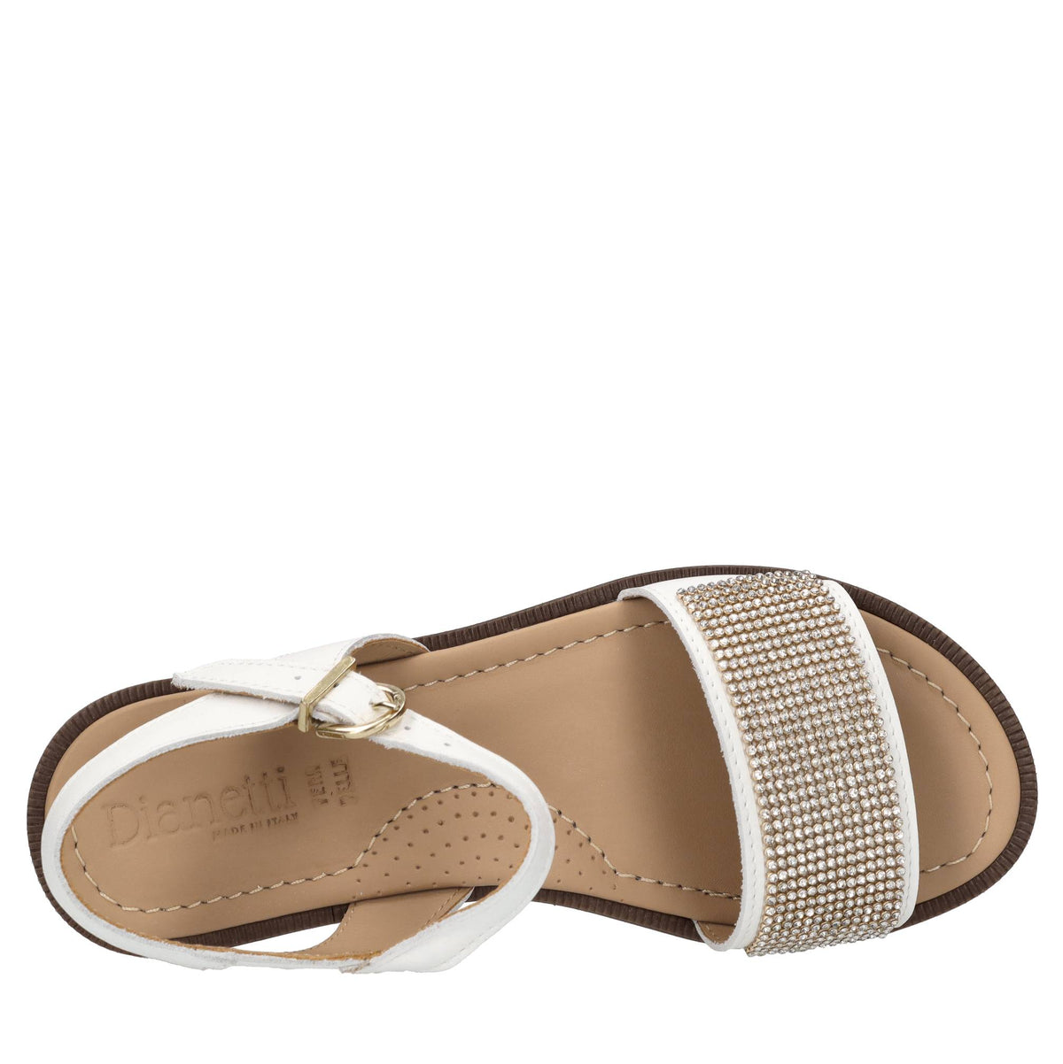 Sandali flat in pelle e strass 