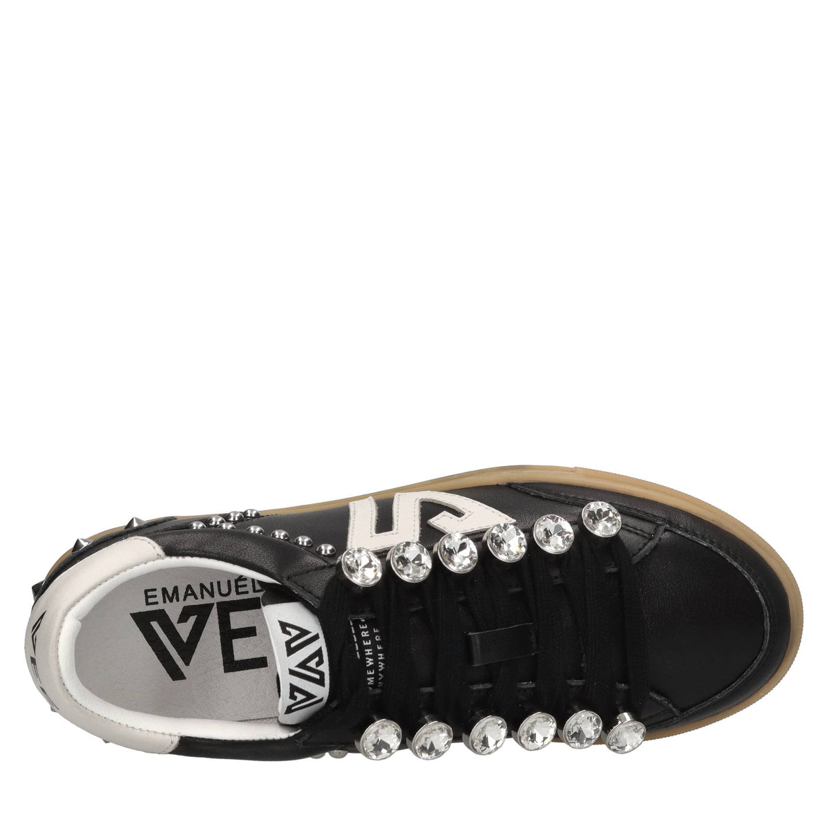 Sneakers in pelle,borchie e strass 