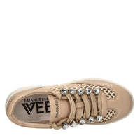 Sneakers in pelle,tessuto e strass 