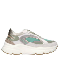Sneakers in pelle,tessuto e strass 