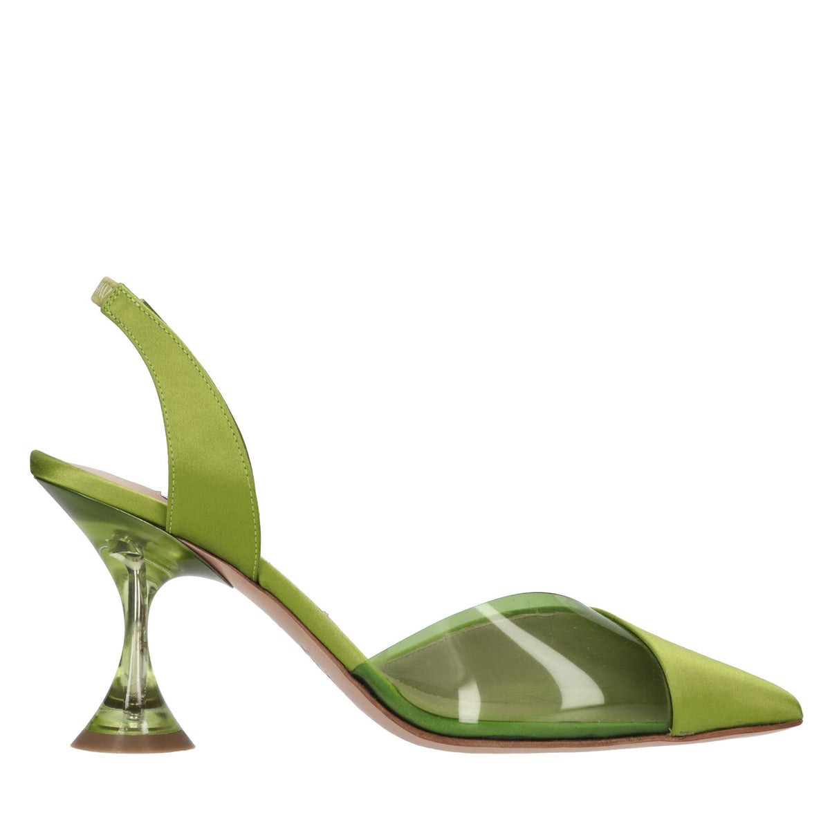 Décolleté slingback in raso e plexiglass 