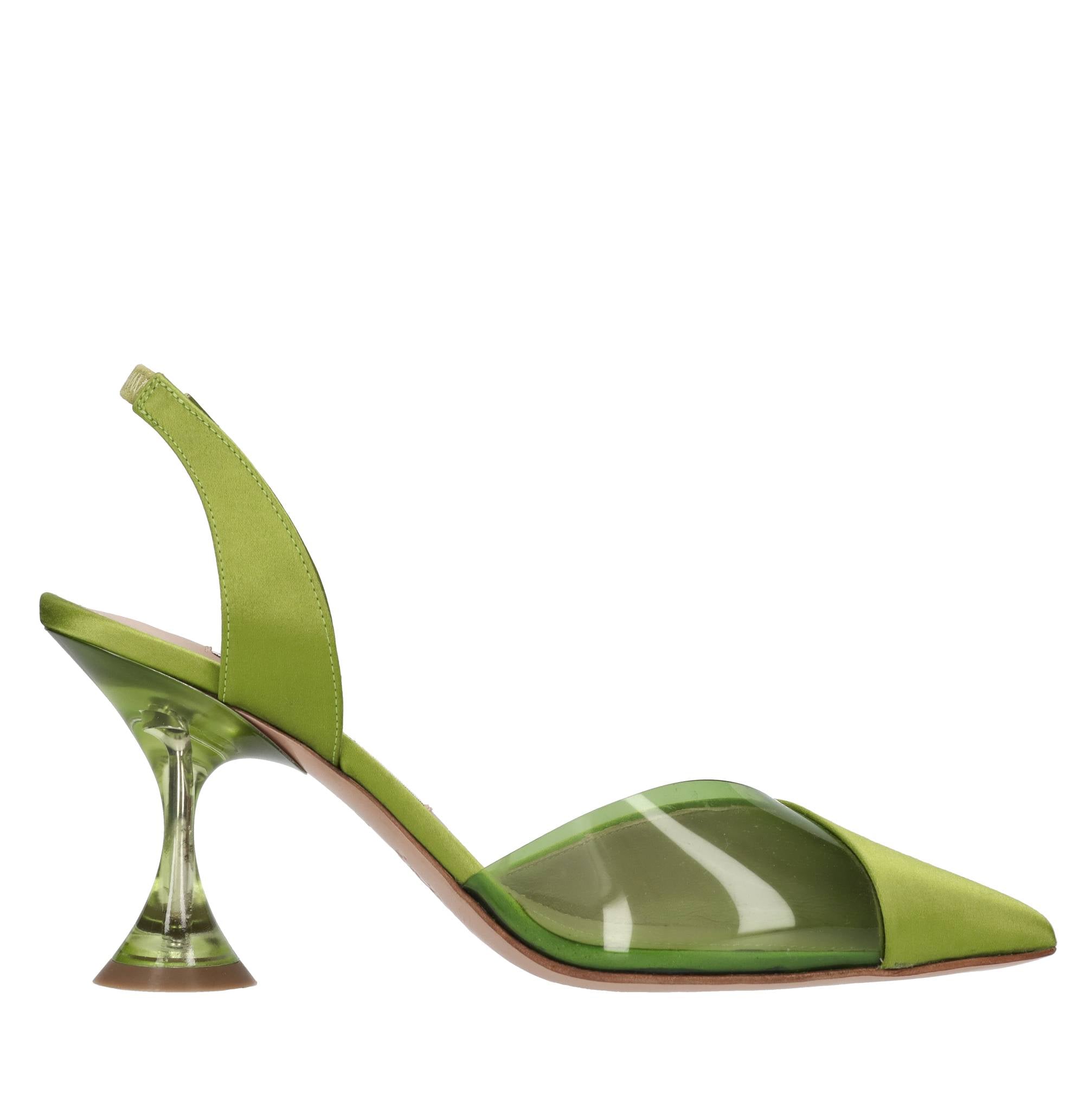 Décolleté slingback in raso e plexiglass 