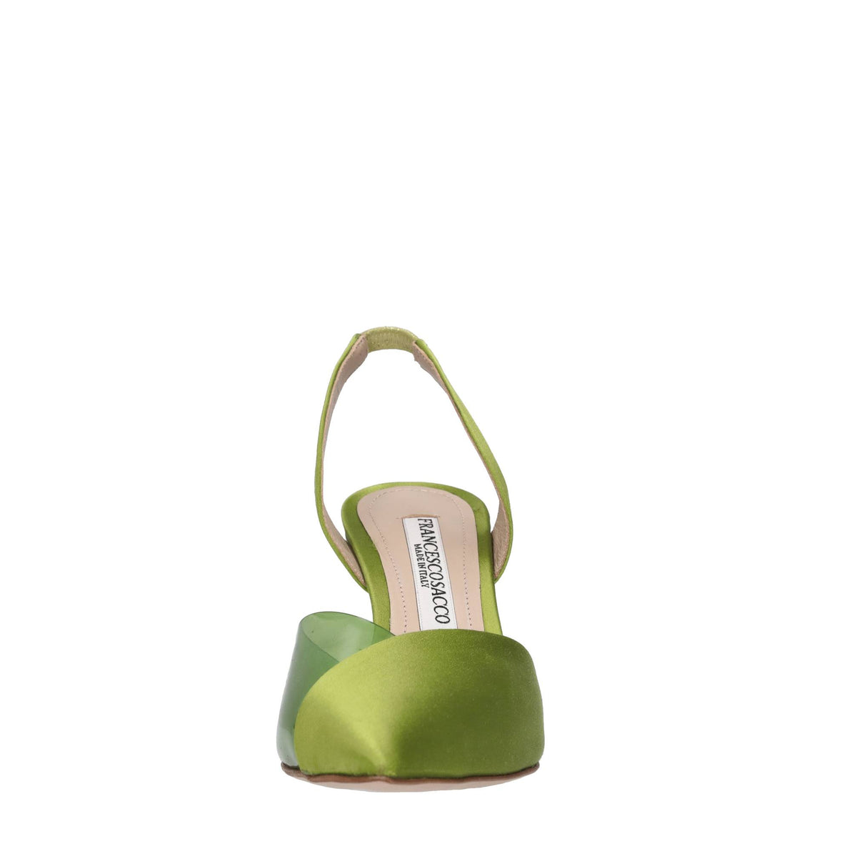 Décolleté slingback in raso e plexiglass 