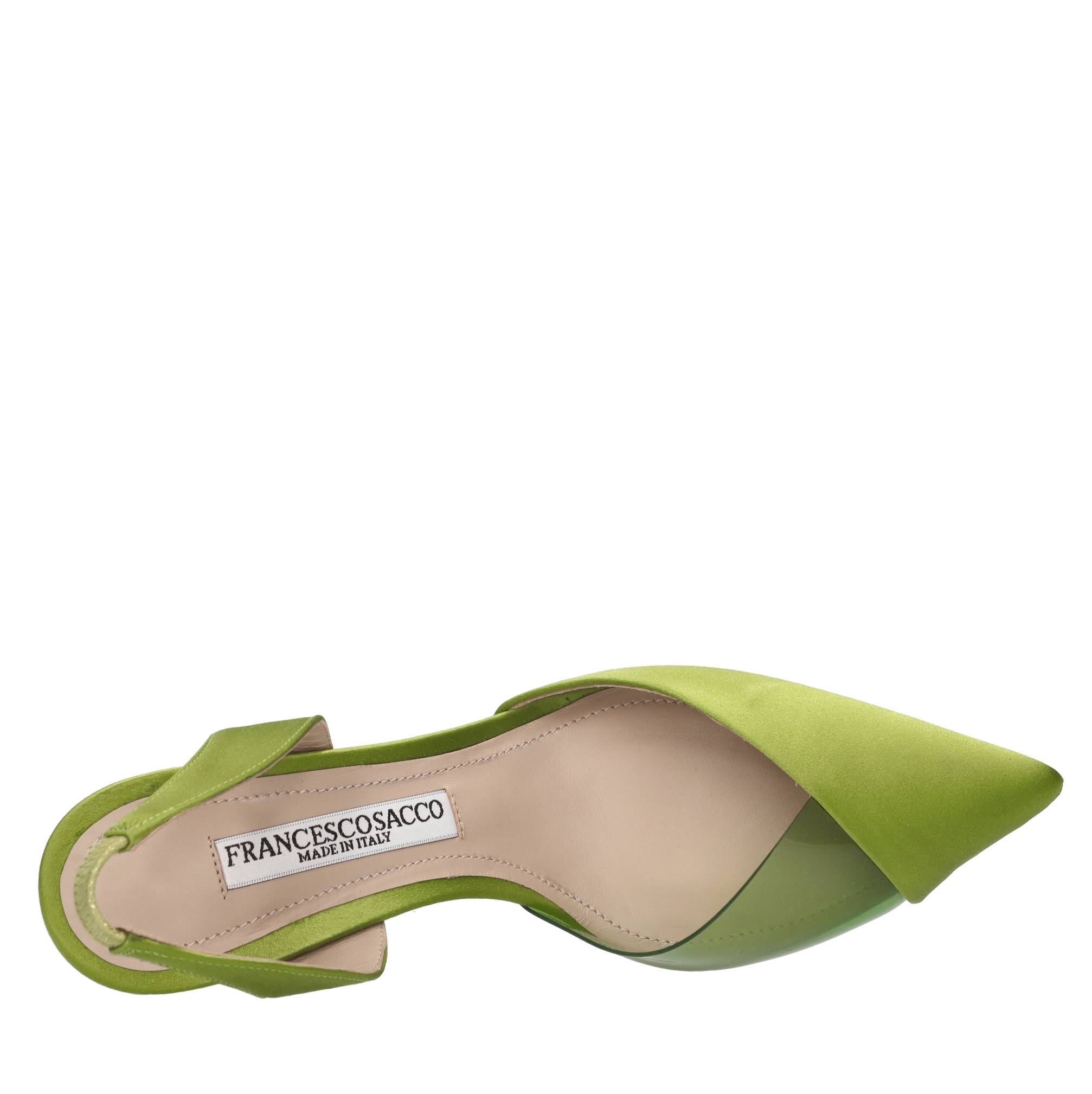 Décolleté slingback in raso e plexiglass 