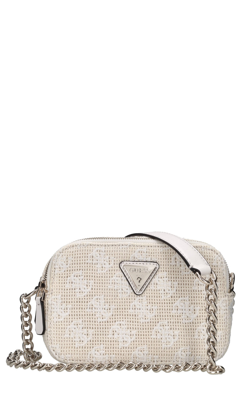 Borsa in tessuto crochet ed ecopelle con ricami 4G logo 