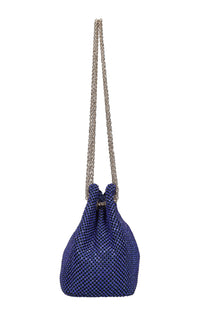 Mini secchiello in raso e maglia metallica in strass 