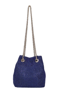 Mini secchiello in raso e maglia metallica in strass 