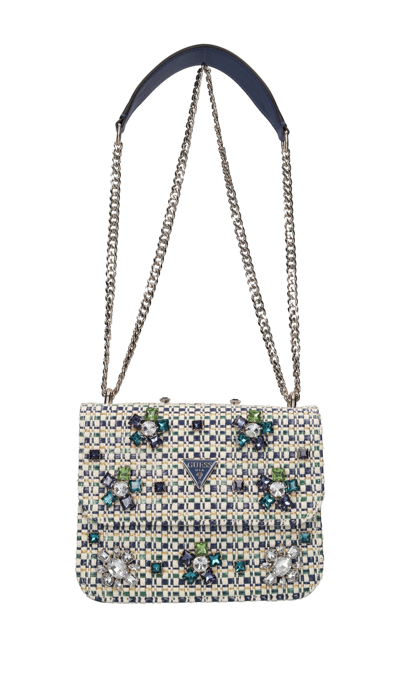 Borsa in tessuto,ecopelle e rafia 