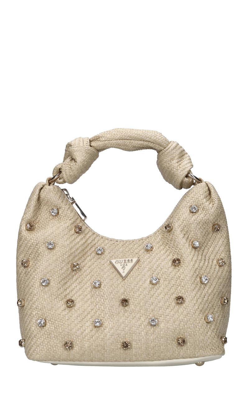 Borsa in rafia con applicazioni gioiello 