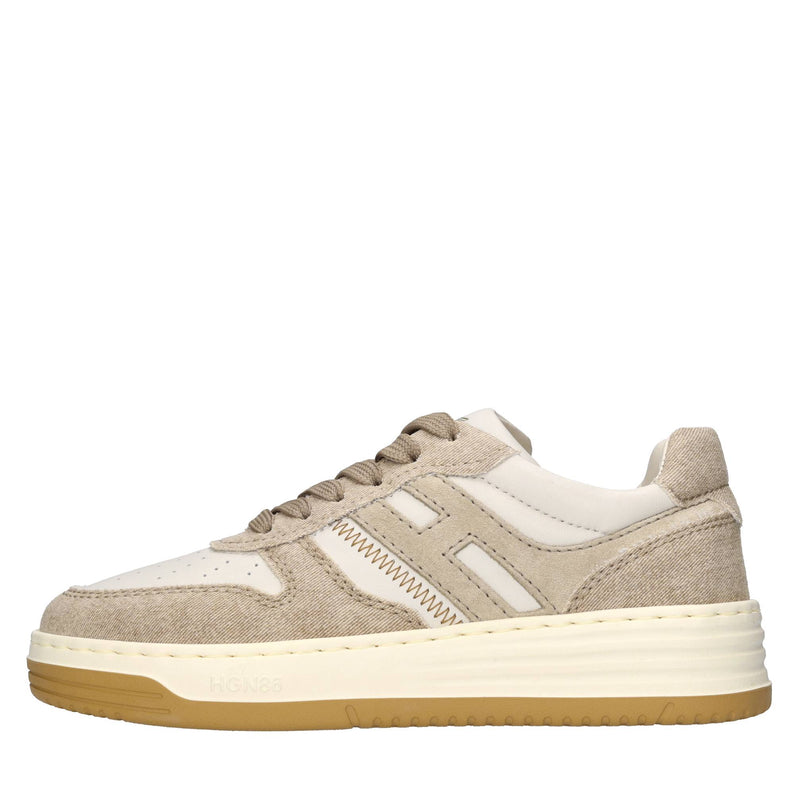 Sneakers in pelle e tessuto denim 