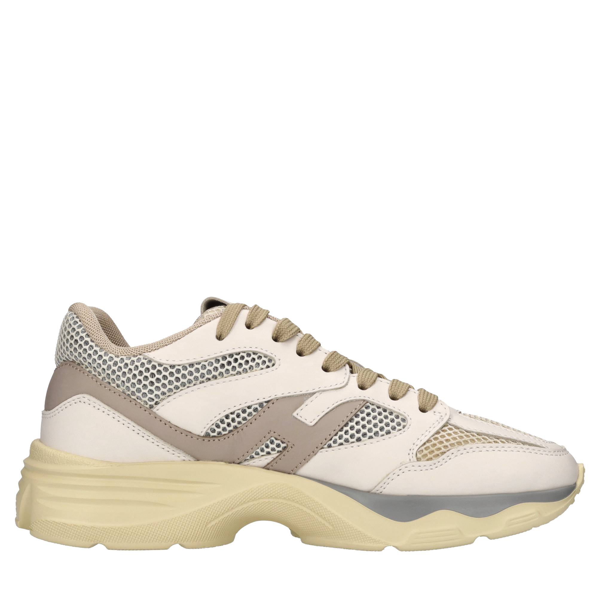 Sneakers in pelle e rete in tessuto 