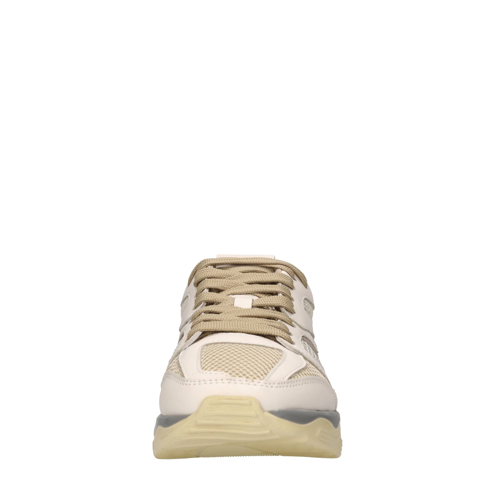 Sneakers in pelle e rete in tessuto 