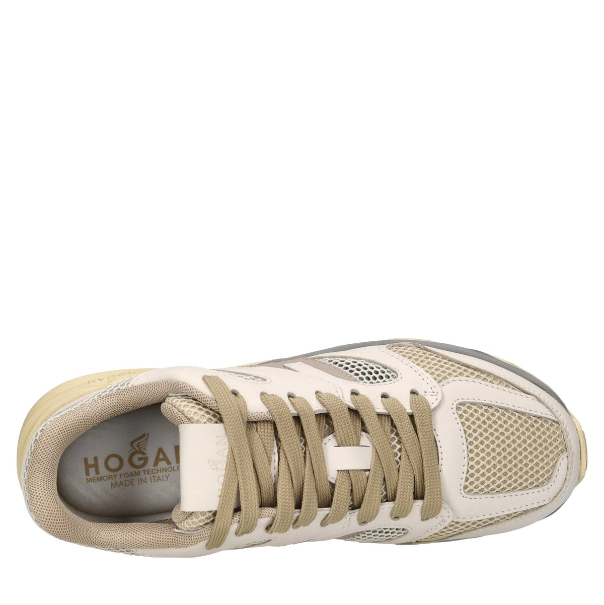 Sneakers in pelle e rete in tessuto 