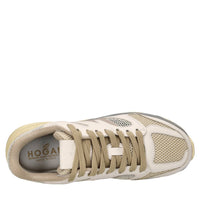 Sneakers in pelle e rete in tessuto 
