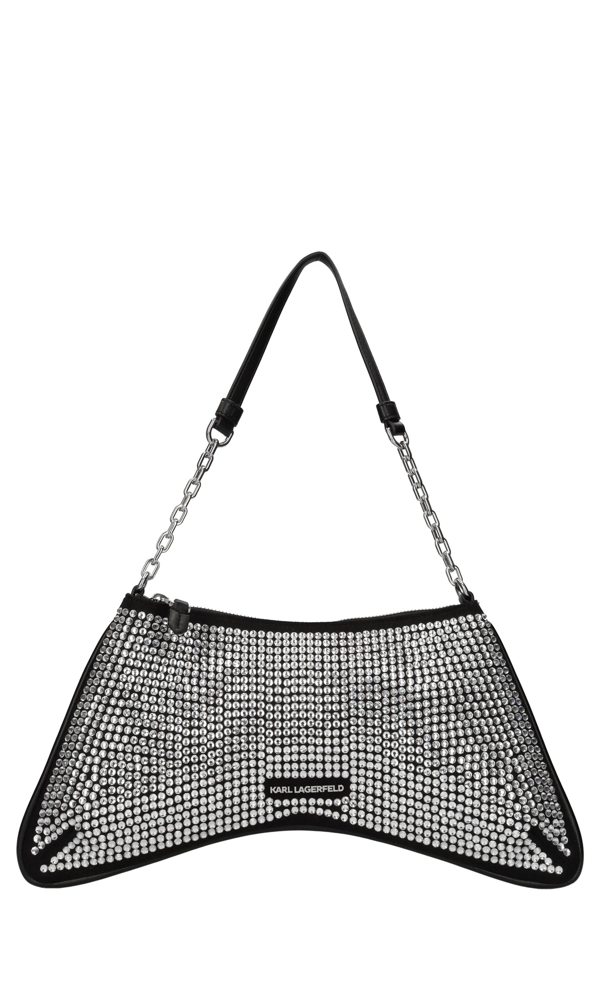 Borsa in tessuto con strass ed ecopelle 