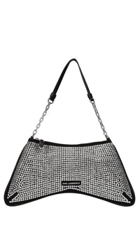 Borsa in tessuto con strass ed ecopelle 