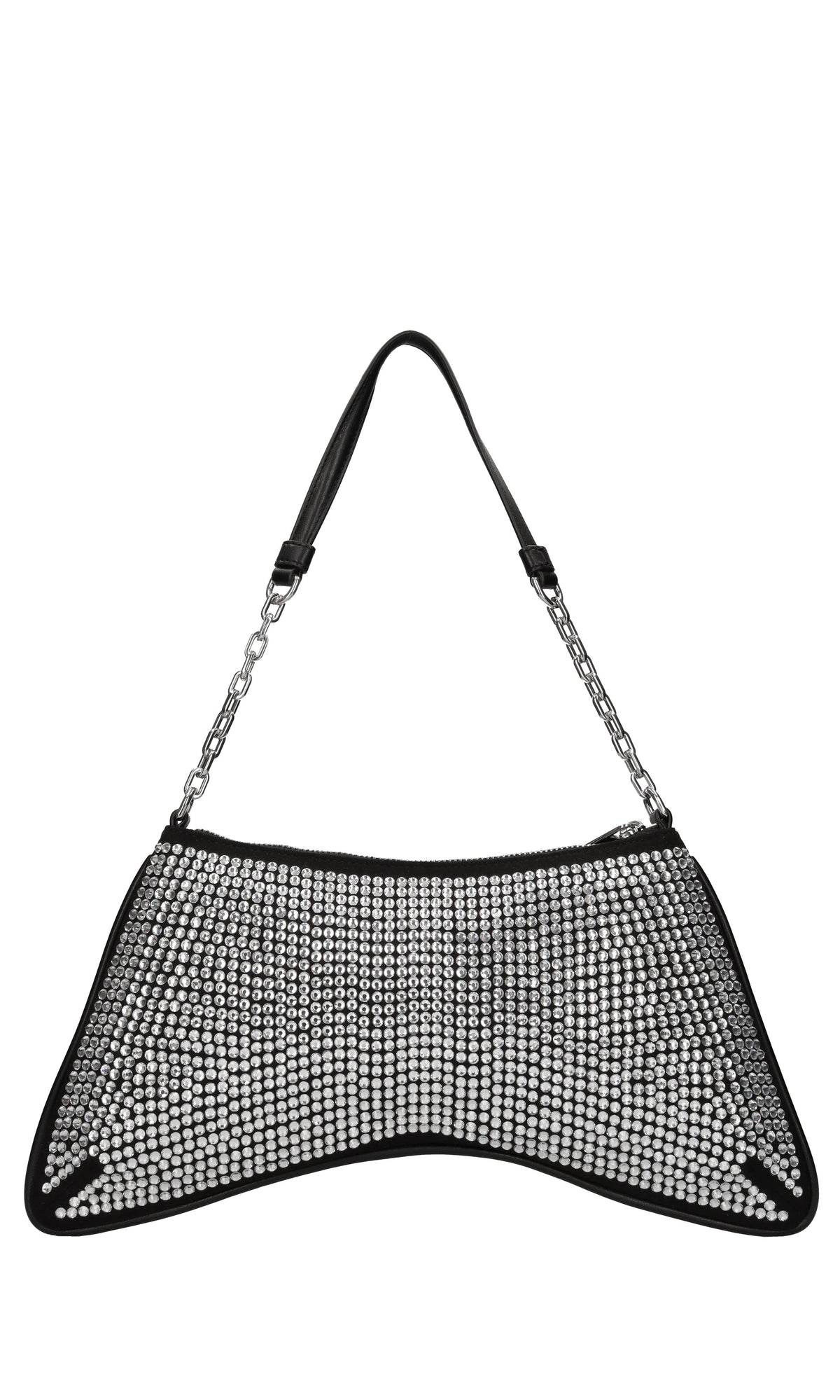 Borsa in tessuto con strass ed ecopelle 