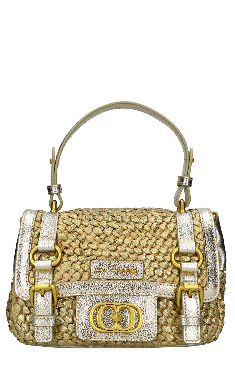 Borsa Atena in rafia e pelle 