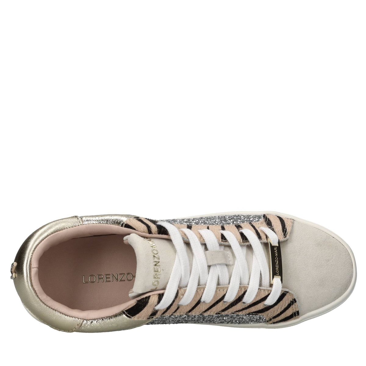 Sneakers in pelle cavallino e glitter 