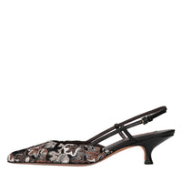 Décolleté slingback Fiona in pelle e tessuto 