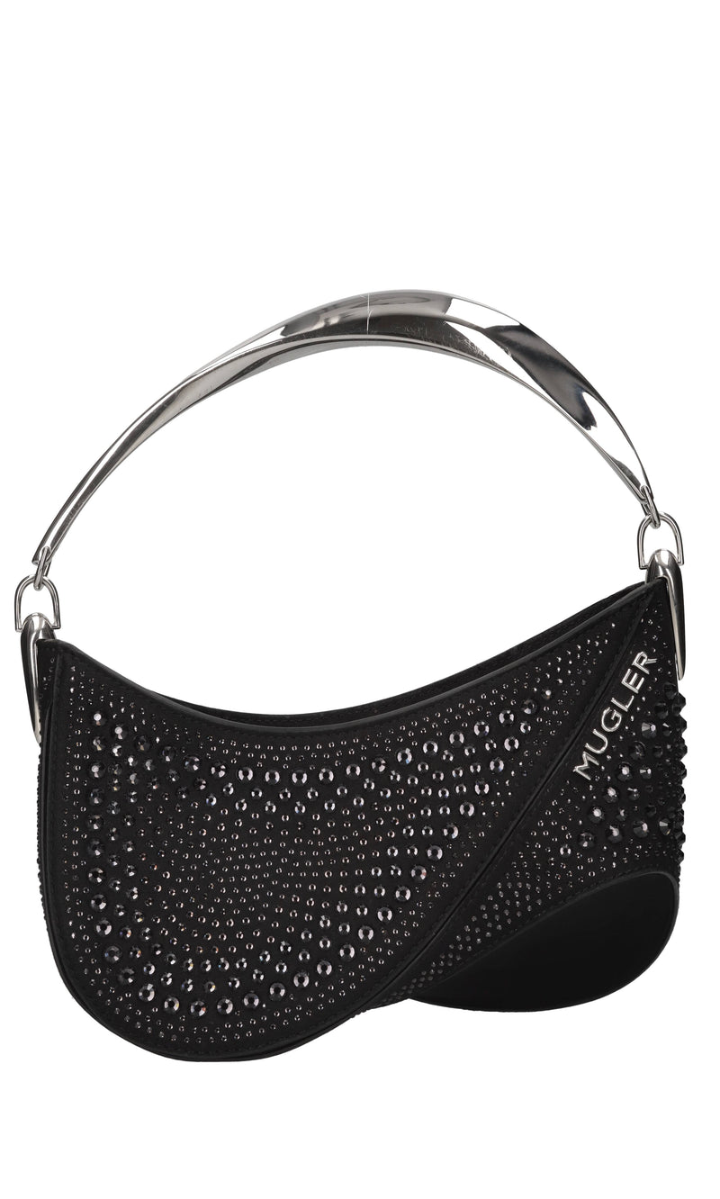 Borsa Spiral Curve in raso e cristalli 
