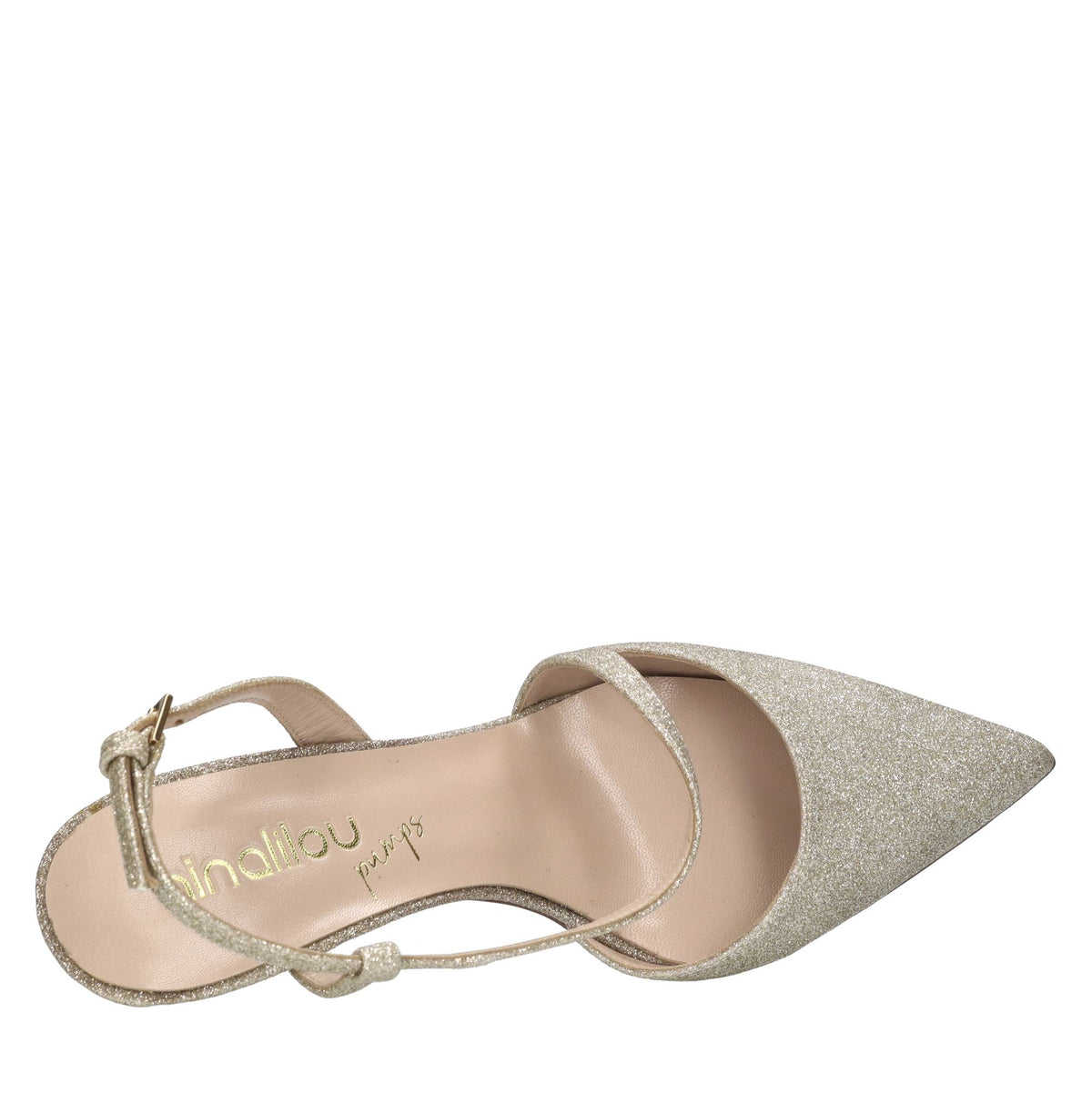 Décolleté slingback in tessuto microglitter 