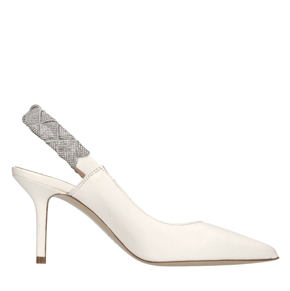 Décolleté slingback in pelle e microstrass 