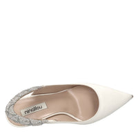 Décolleté slingback in pelle e microstrass 