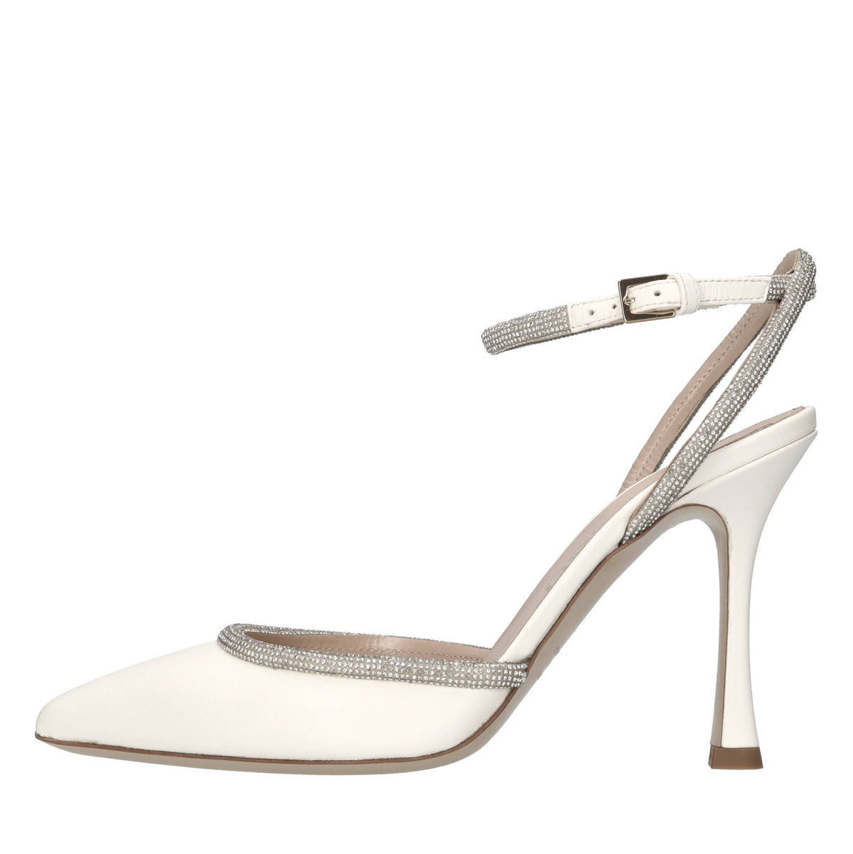 Décolleté slingback in pelle e microstrass 