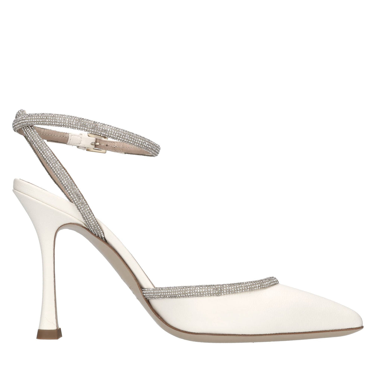 Décolleté slingback in pelle e microstrass 