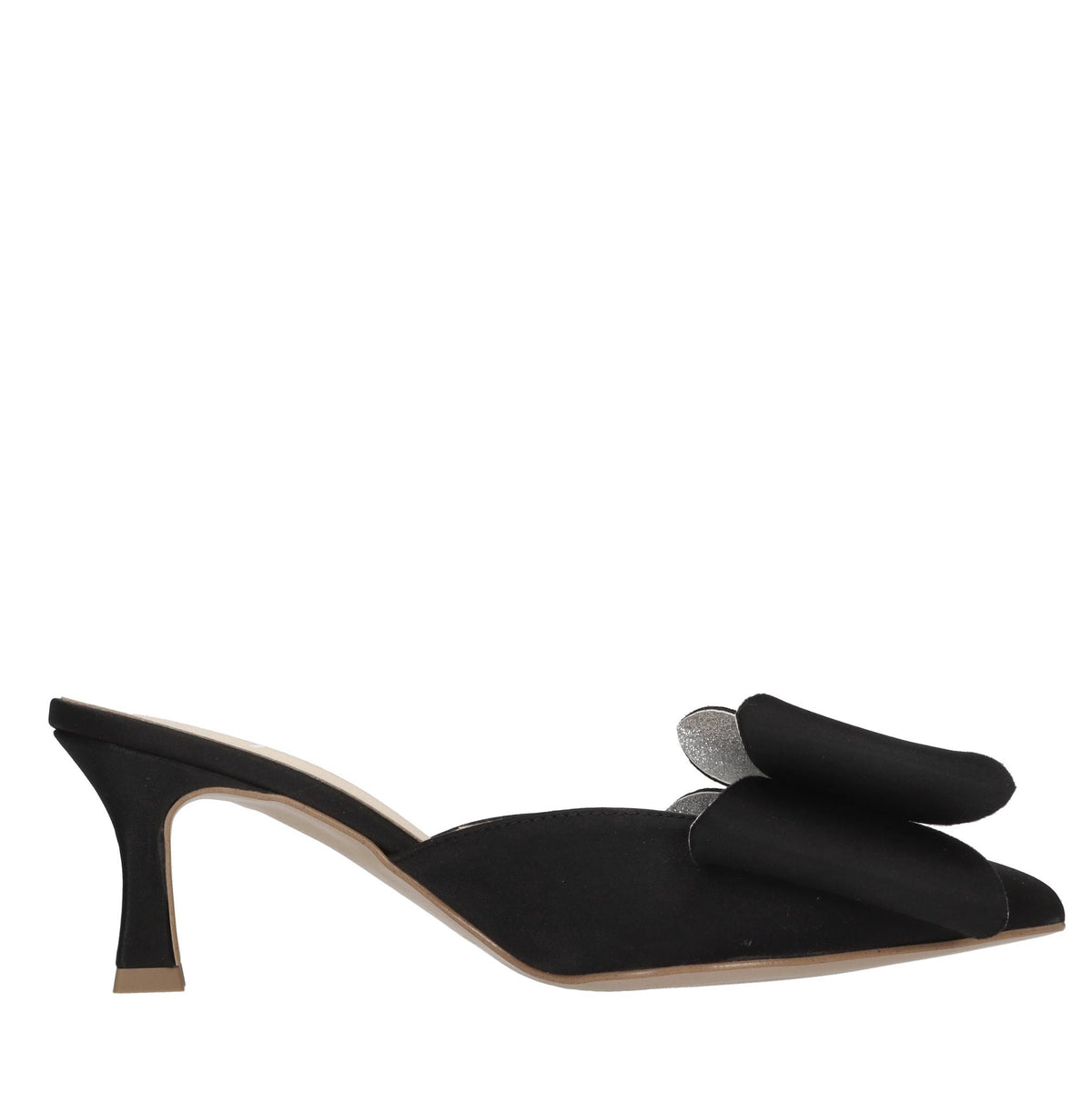 Mules in raso e glitter 