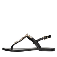 Sandali flat infradito in pelle con accessorio gioiello 
