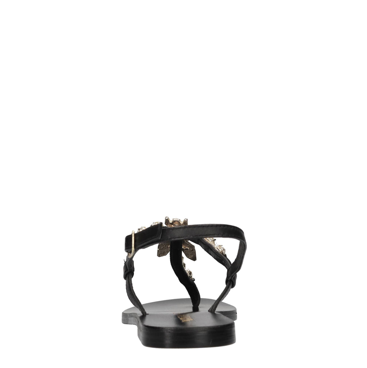 Sandali flat infradito in pelle con accessorio gioiello 