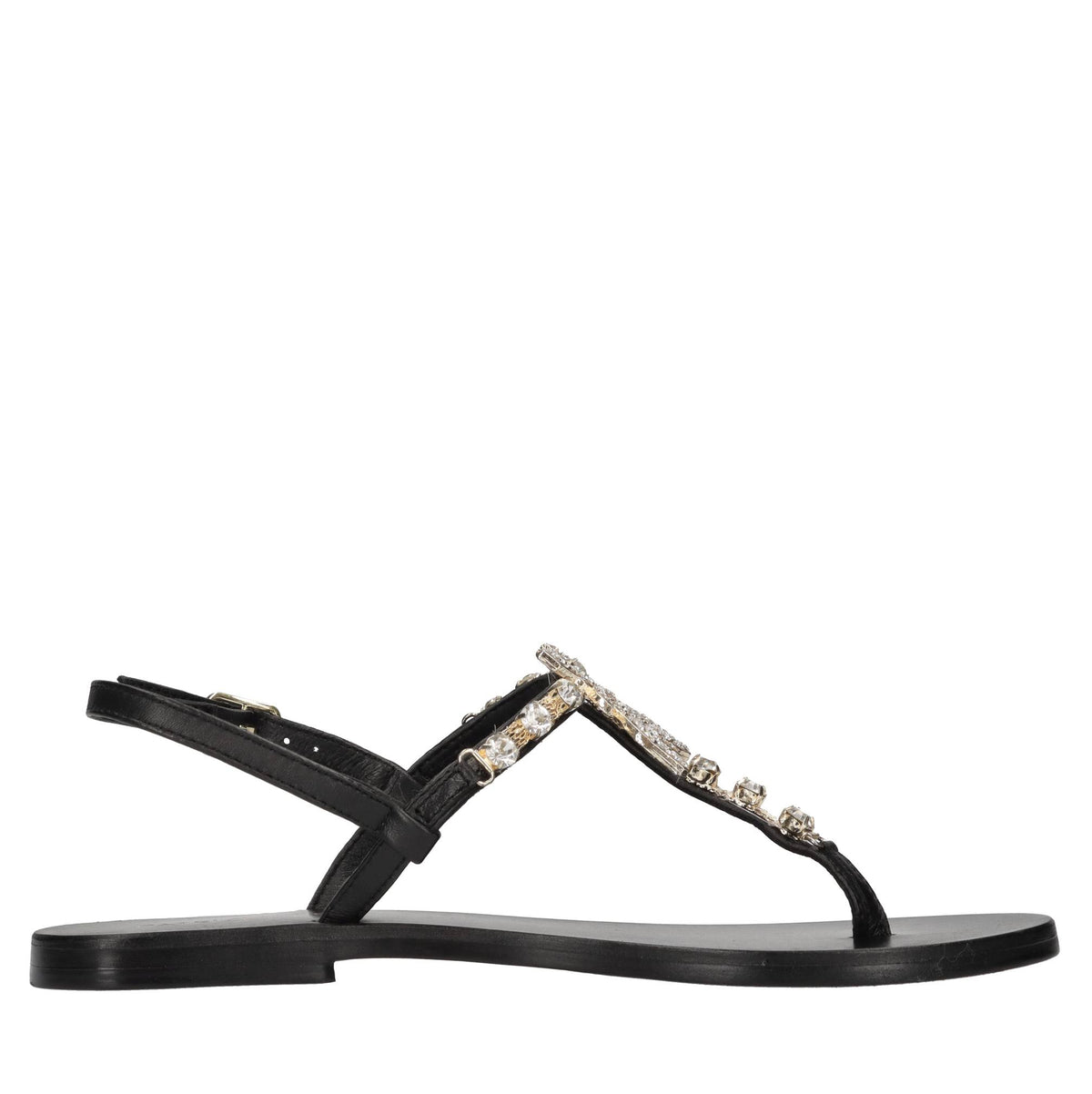 Sandali flat infradito in pelle con accessorio gioiello 