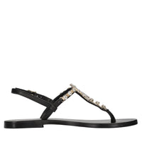 Sandali flat infradito in pelle con accessorio gioiello 