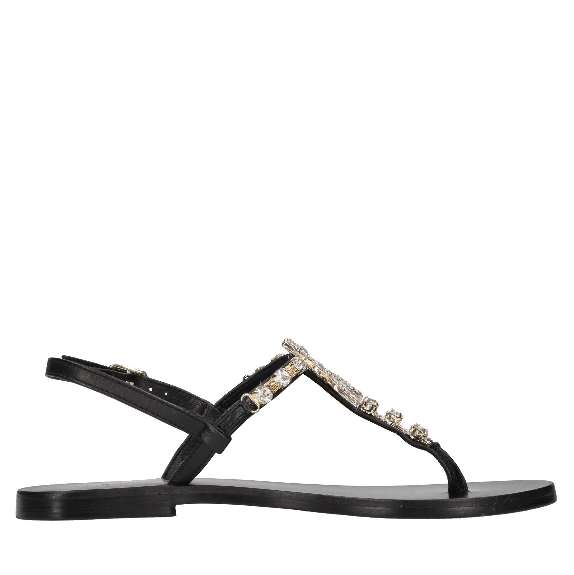 Sandali flat infradito in pelle con accessorio gioiello 