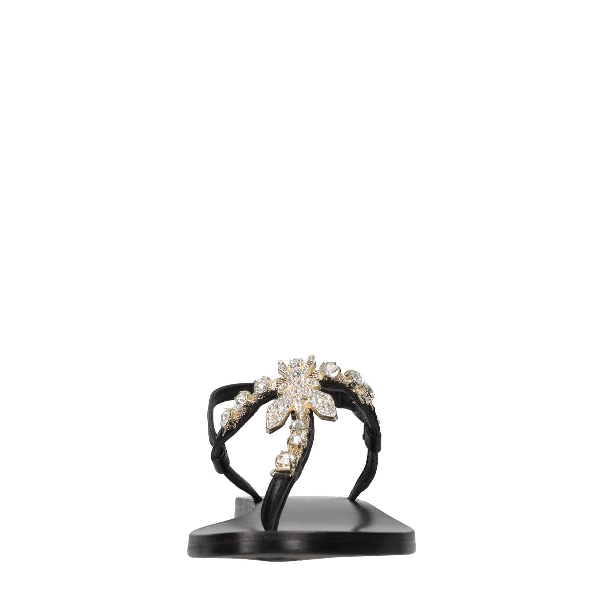 Sandali flat infradito in pelle con accessorio gioiello 