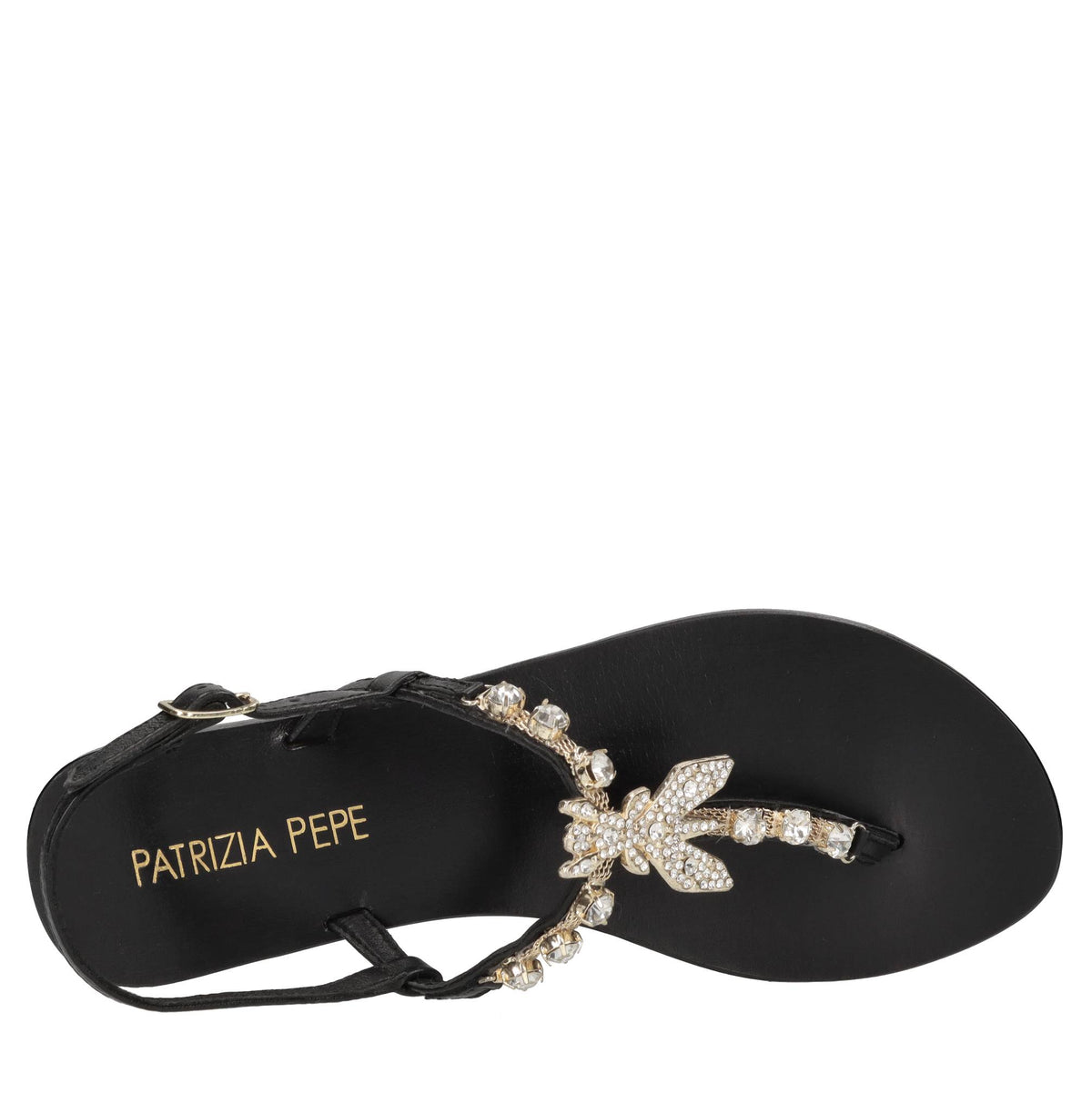 Sandali flat infradito in pelle con accessorio gioiello 