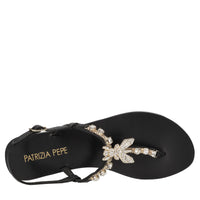 Sandali flat infradito in pelle con accessorio gioiello 