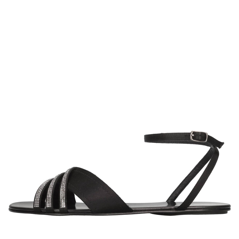 Sandali flat in raso e strass 