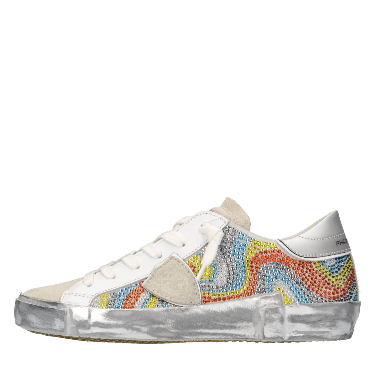 Sneakers in pelle, tessuto e strass 