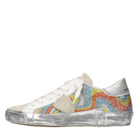 Sneakers in pelle, tessuto e strass 